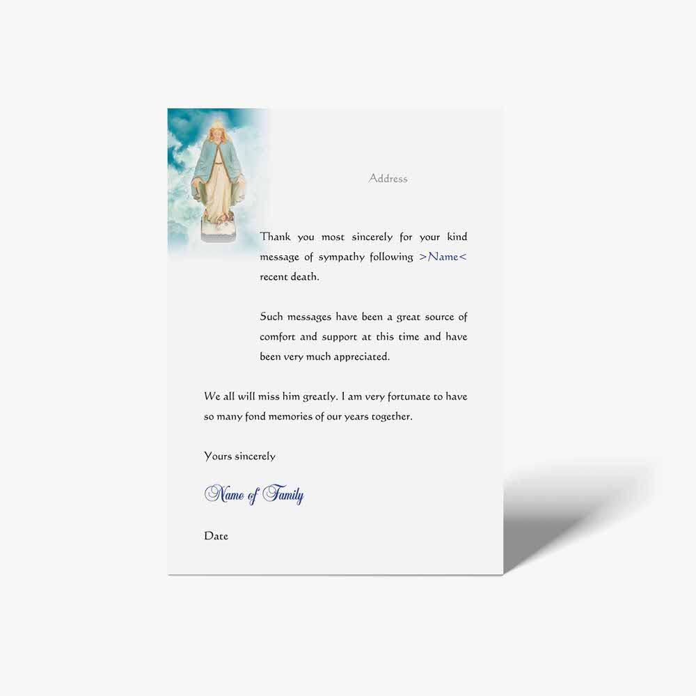 thank you card with image of the virgin mary