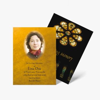 a funeral card with a photo of a woman