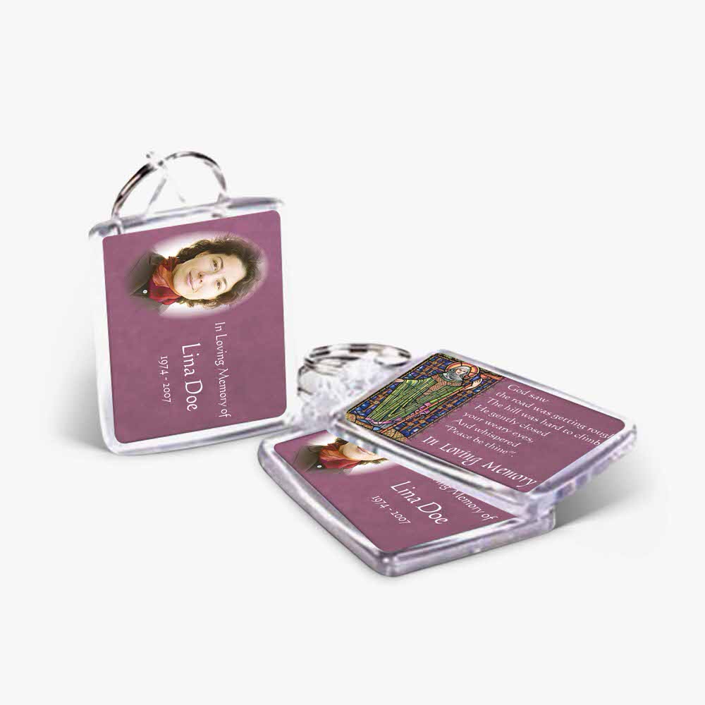 a key chain with a photo of a woman on it