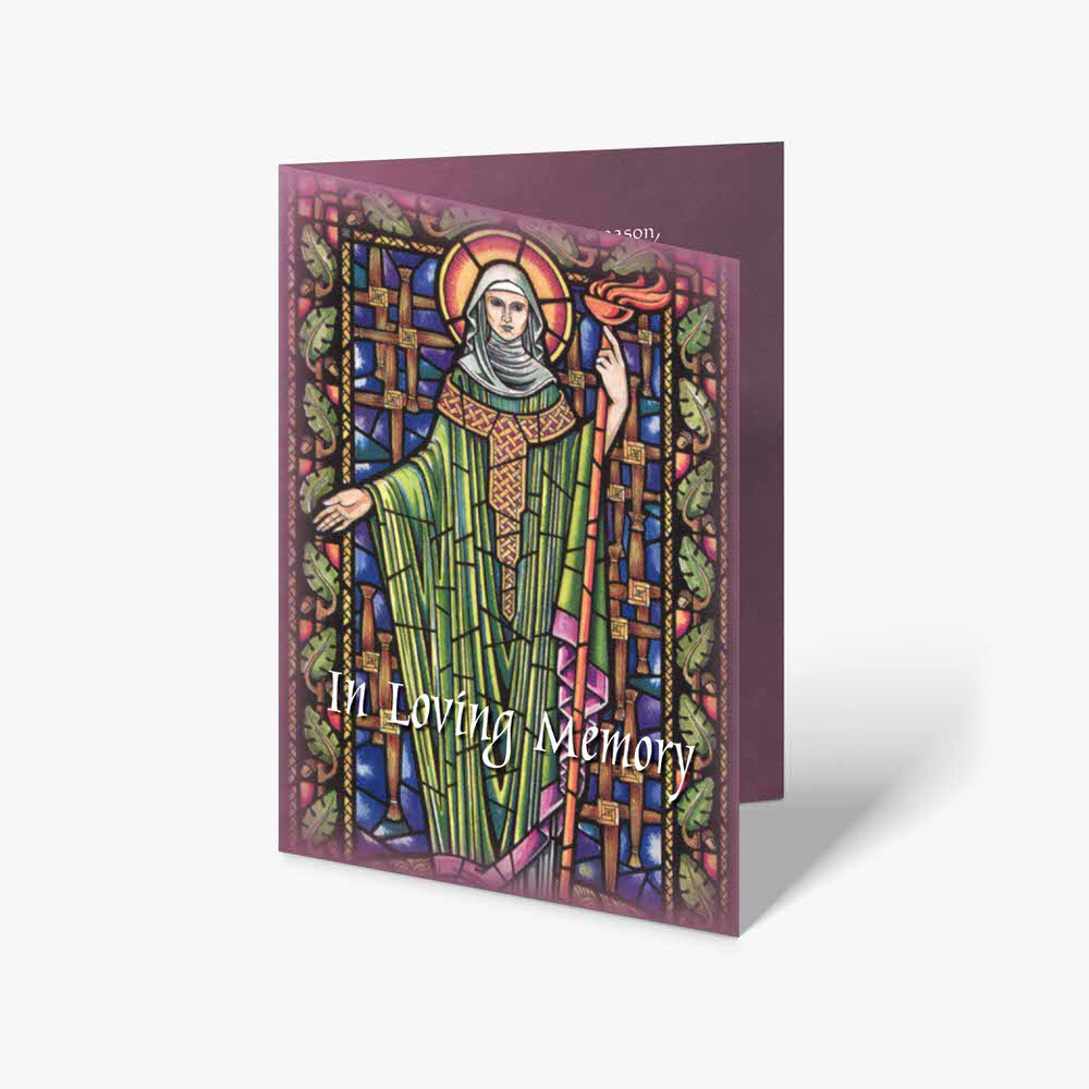 a greeting card with a stained glass image of st patrick