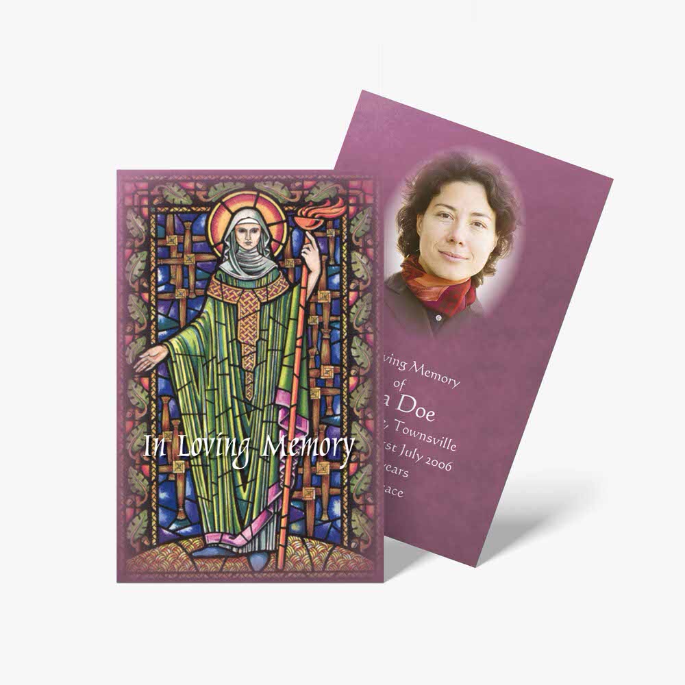 a card with a picture of st patrick and a purple background