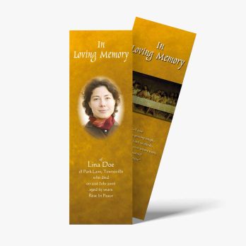 a funeral bookmark template with a photo of a woman