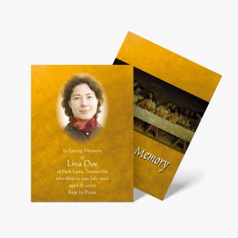 a funeral card with a photo of a woman and a photo of a woman