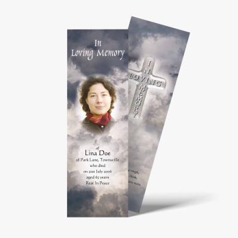 a bookmark with a photo of a woman in the clouds