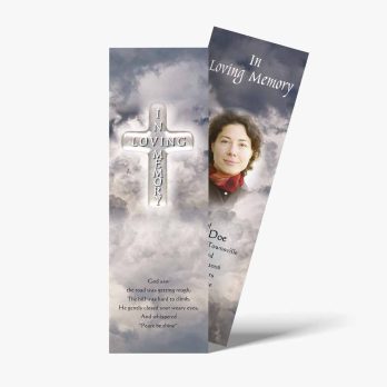 a bookmark with a cross and a woman's photo on it