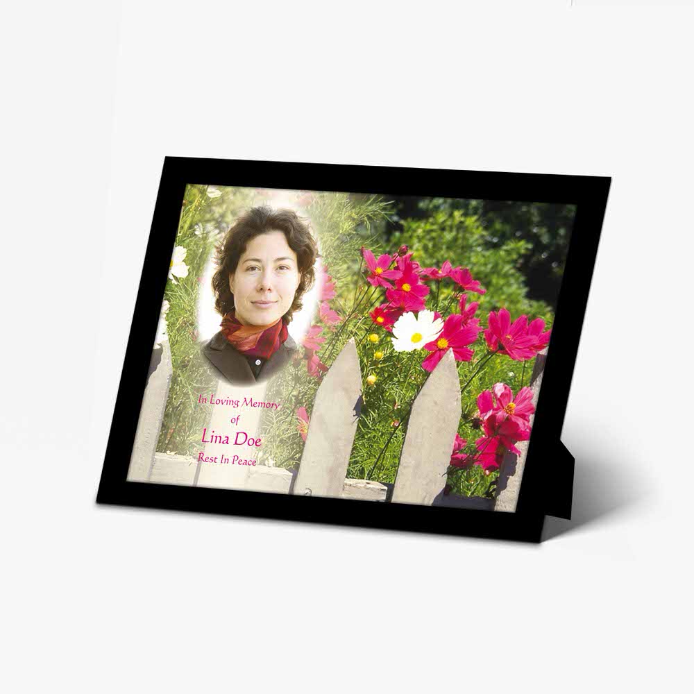a photo frame with flowers and a woman's face