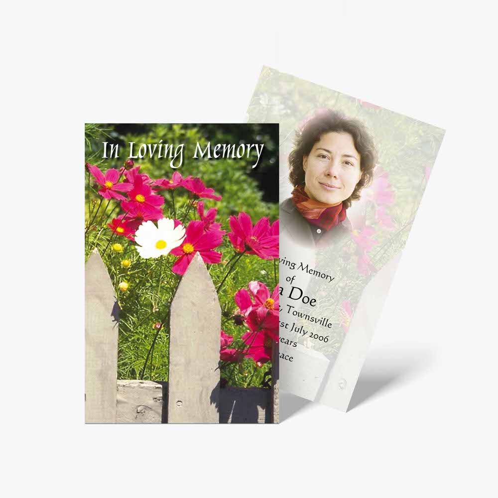 funeral cards with flowers and a fence