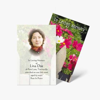 funeral cards with flowers and a photo of a woman