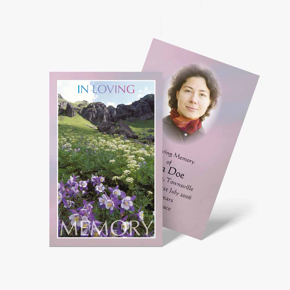 memorial card template - purple flowers
