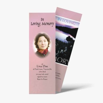 a pink bookmark with a photo of a woman
