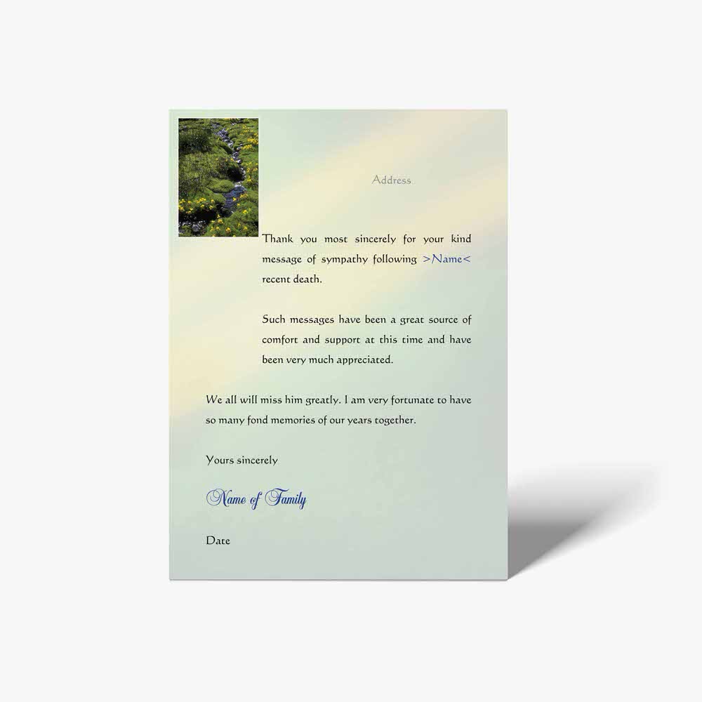 thank you card with a photo of a stream