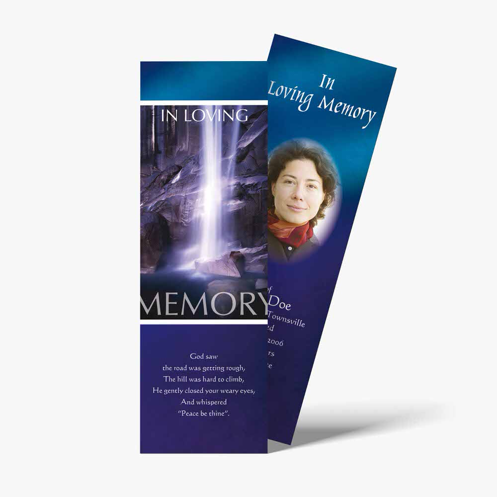 a bookmarks with a photo of a waterfall and a woman's face