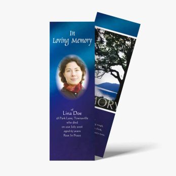 a bookmarks with a photo of a woman and a tree