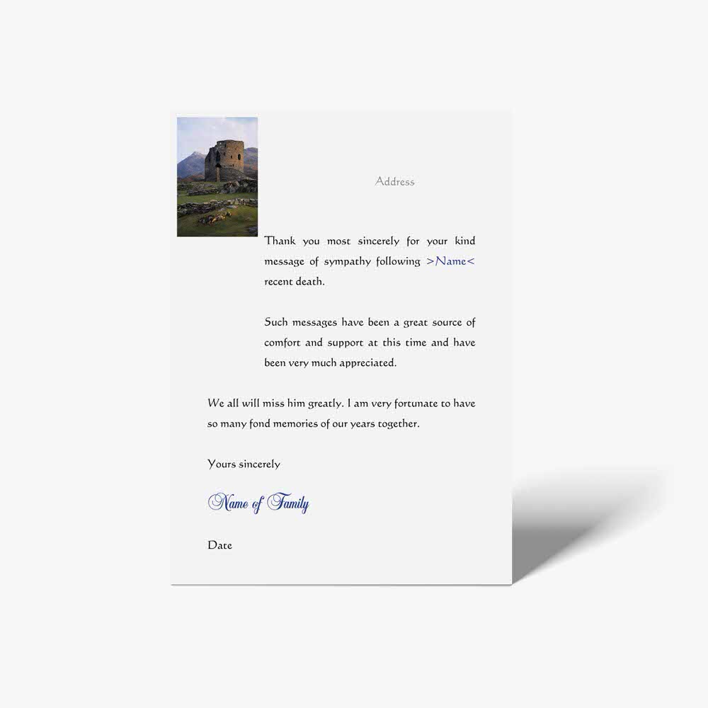 thank you card with a photo of a castle