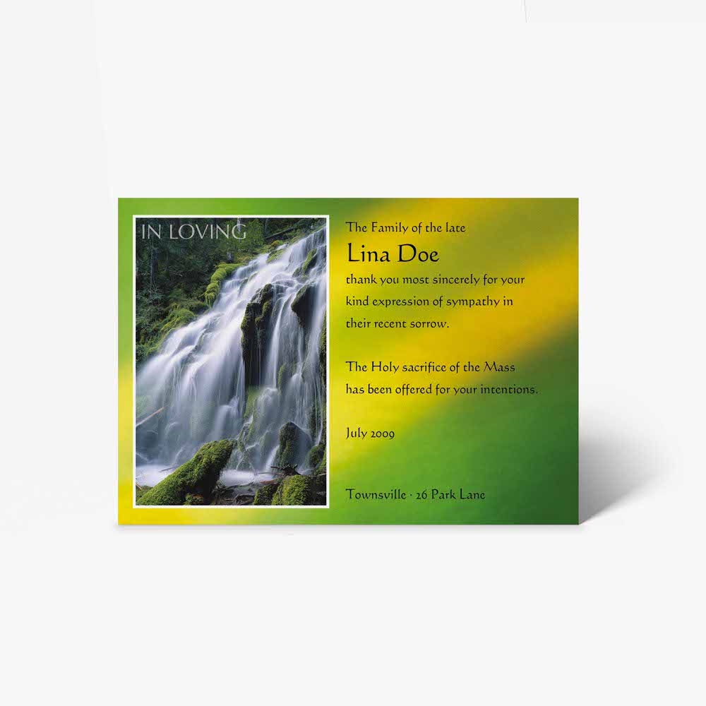 in memory of lina dong - waterfall memorial card