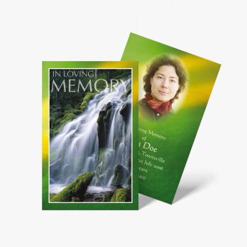 green waterfall memorial card template