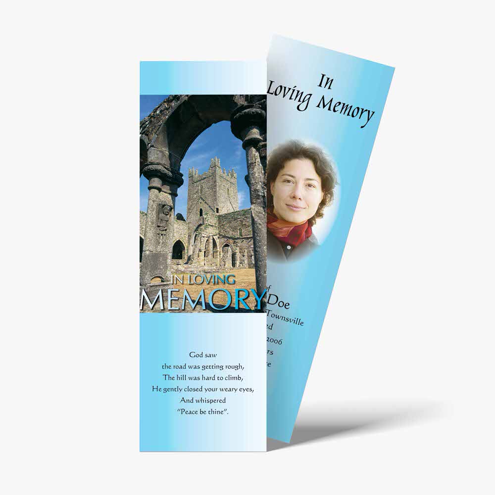 a bookmarks with a photo of a woman in front of a castle