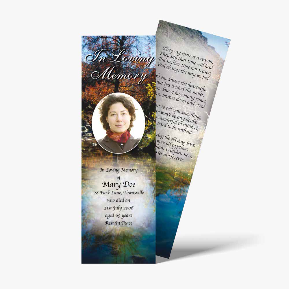 a bookmark with a photo of a woman in the woods