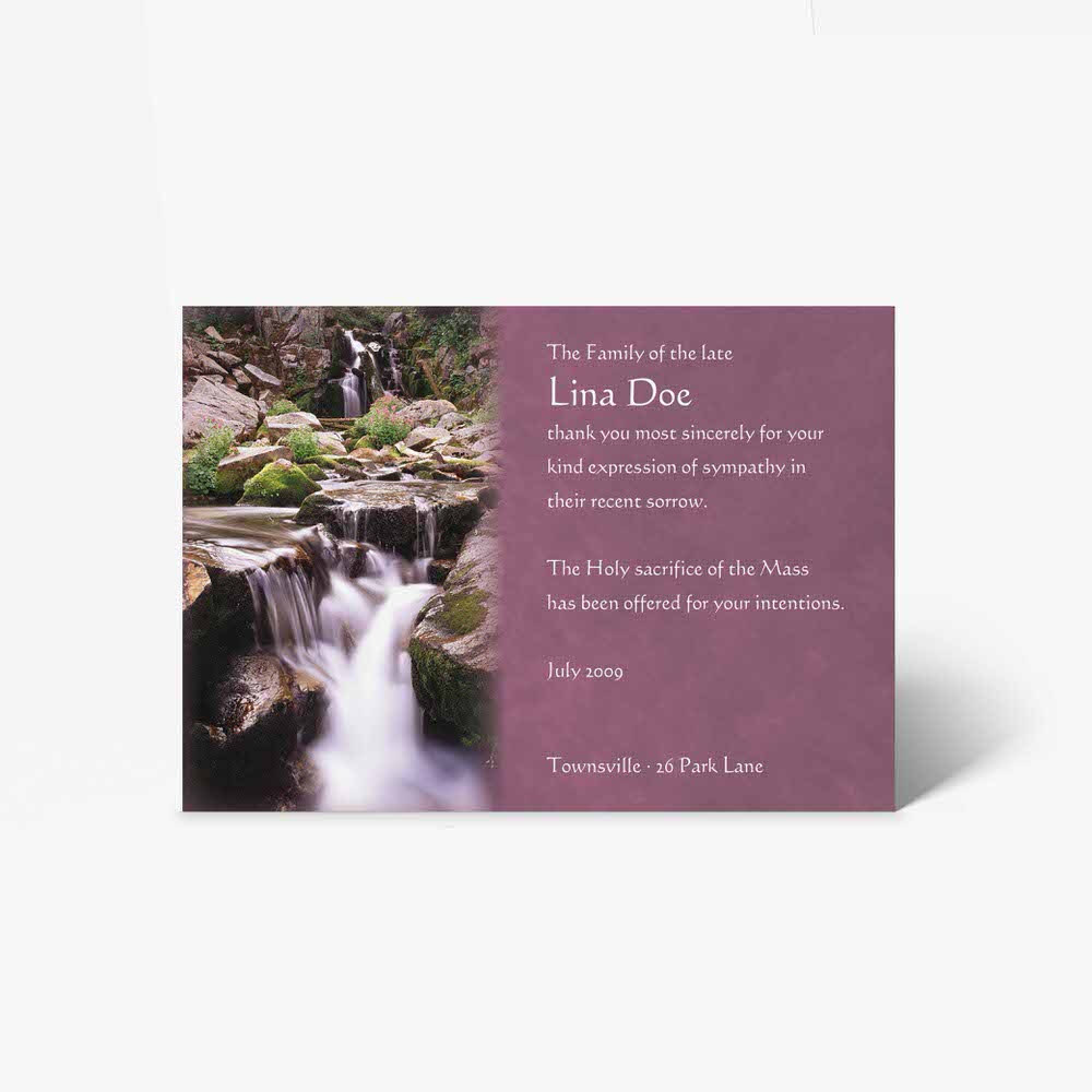 a prayer card with a waterfall and a prayer