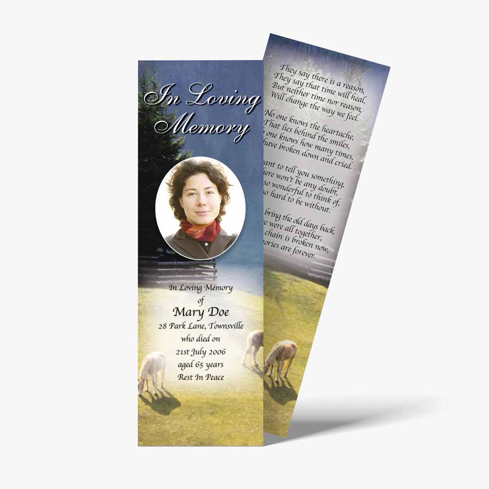 a memorial bookmark template with a photo of a sheep