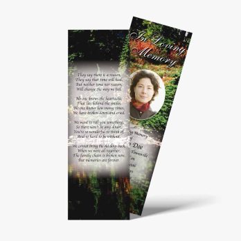 a bookmark with a photo of a woman in the forest