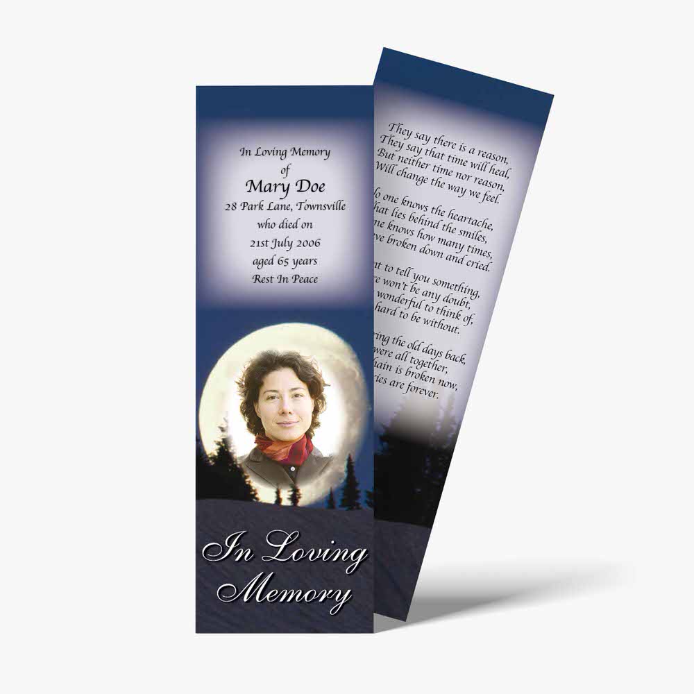 a bookmark with a photo of a woman in a moonlit night