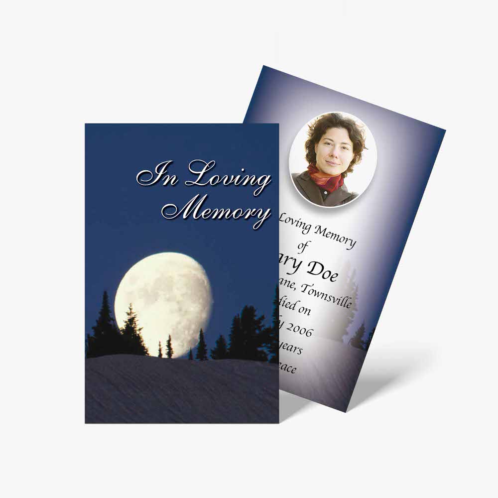 funeral cards with moon and trees