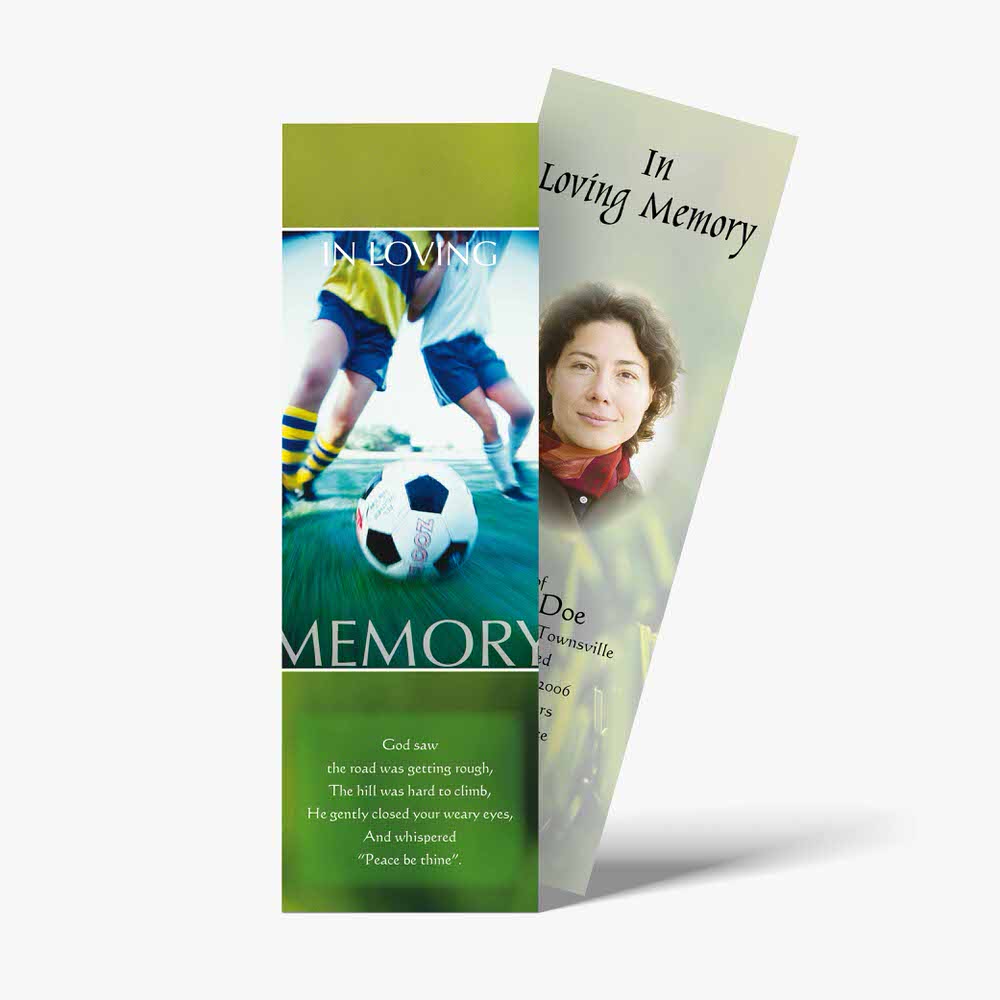a bookmarks with a soccer ball and a woman playing