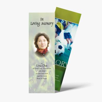 a bookmarks with a photo of a woman playing soccer