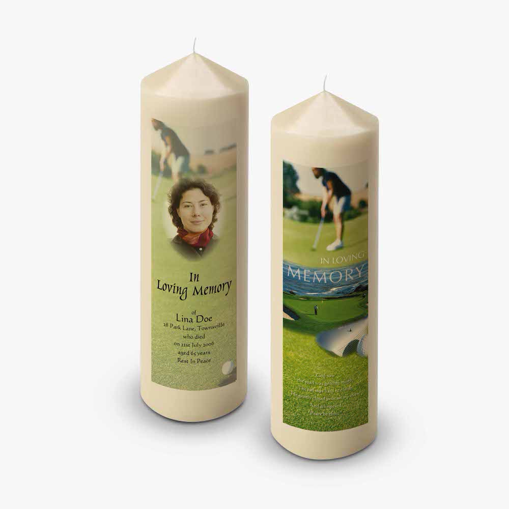two candles with a picture of a woman on the front