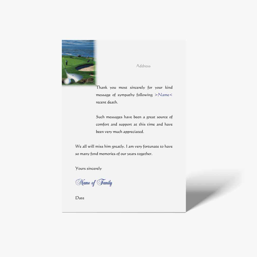 thank you card with a golf course view