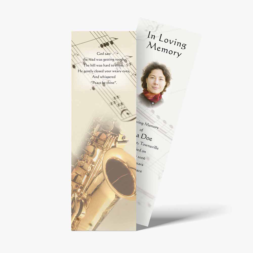 a bookmarks with a saxophone and music notes