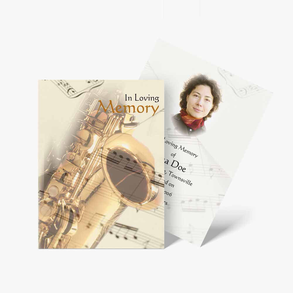 memorial card template with saxophone