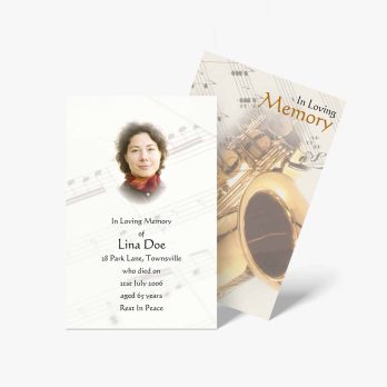 memorial cards with music notes