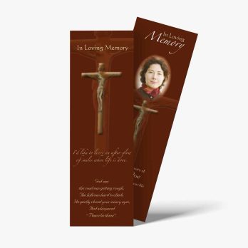 a brown bookmark template with a cross and a picture of a woman