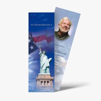 a bookmark with the statue of liberty and the american flag