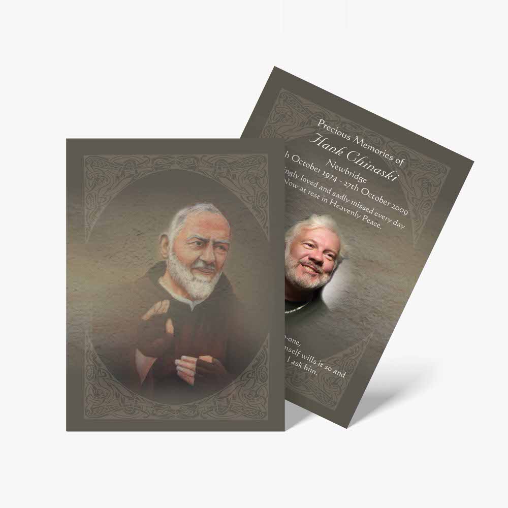 two funeral cards with an image of an old man