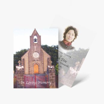 funeral cards with pictures of a church