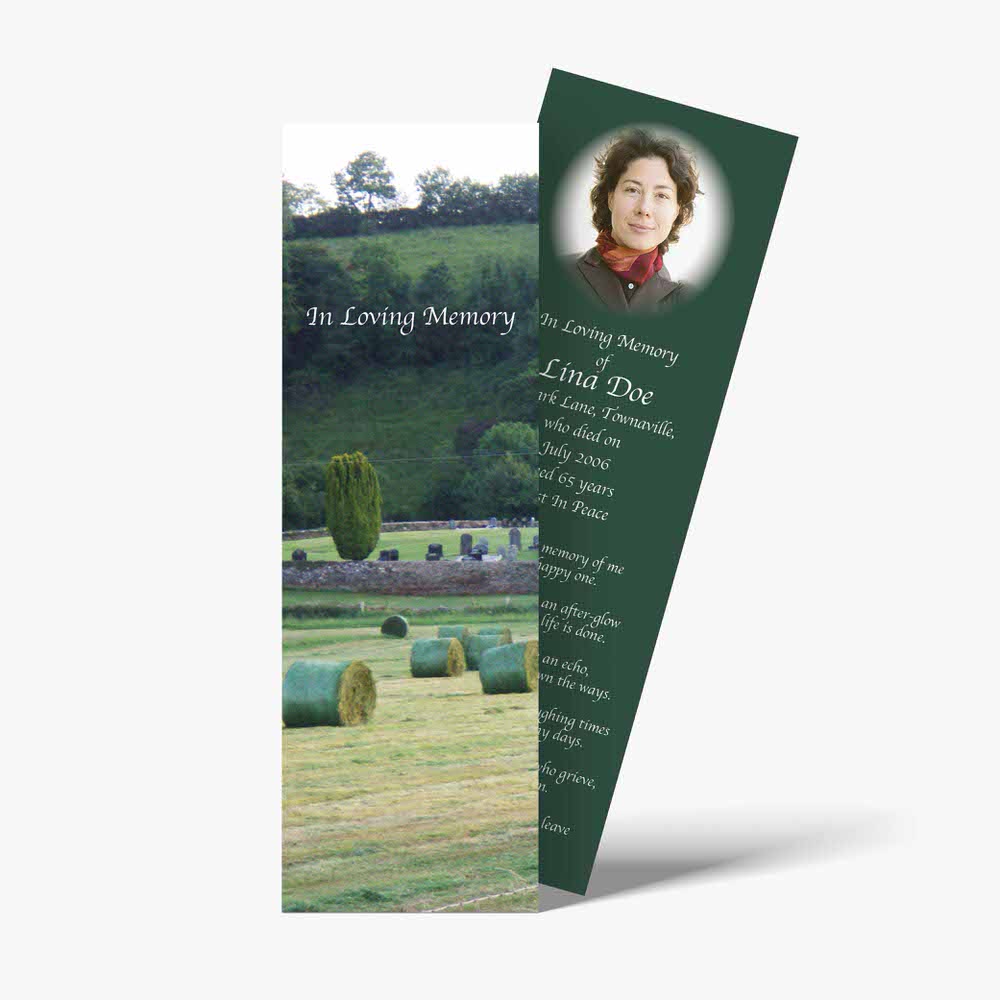 a bookmark with a picture of a field and a person