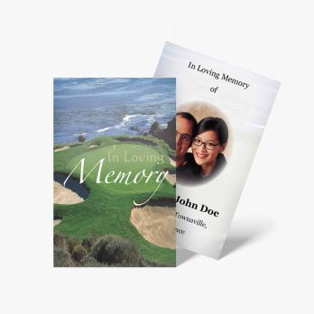a memorial card and a memorial book