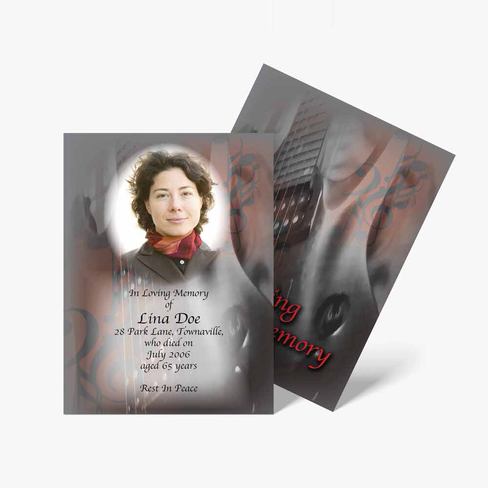 a funeral card with a photo of a woman