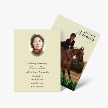 funeral cards with horse riding photo