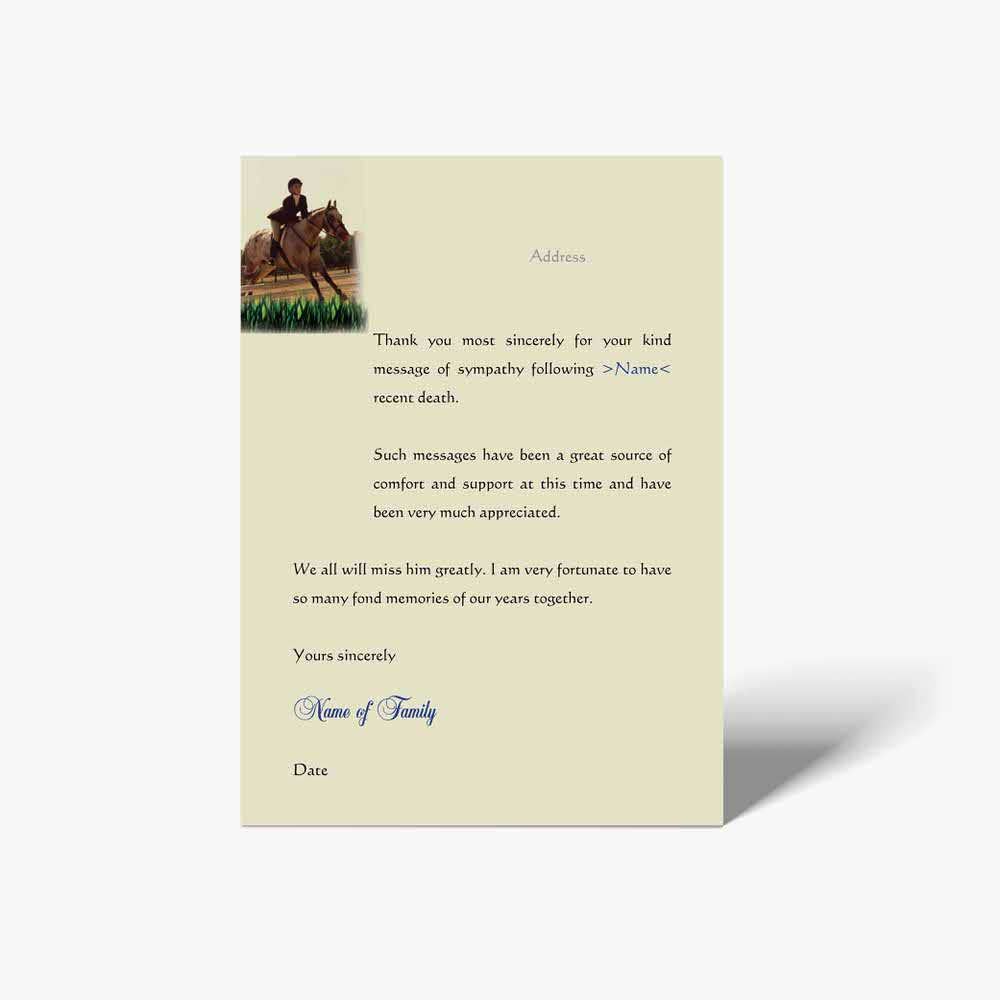 thank you card with a horse and rider