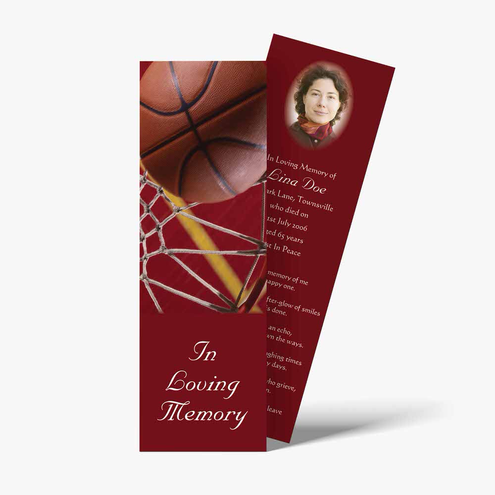a bookmark with a basketball hoop and a photo of a woman