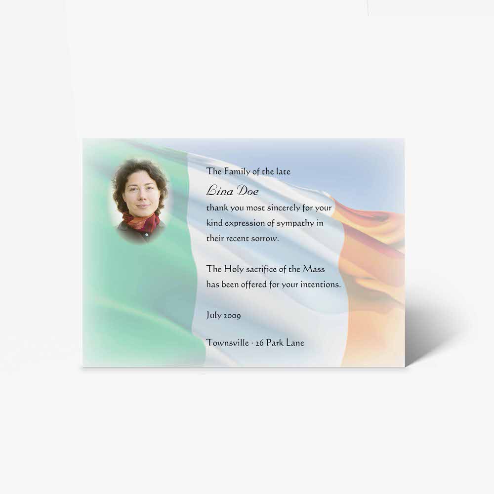 funeral card with irish flag
