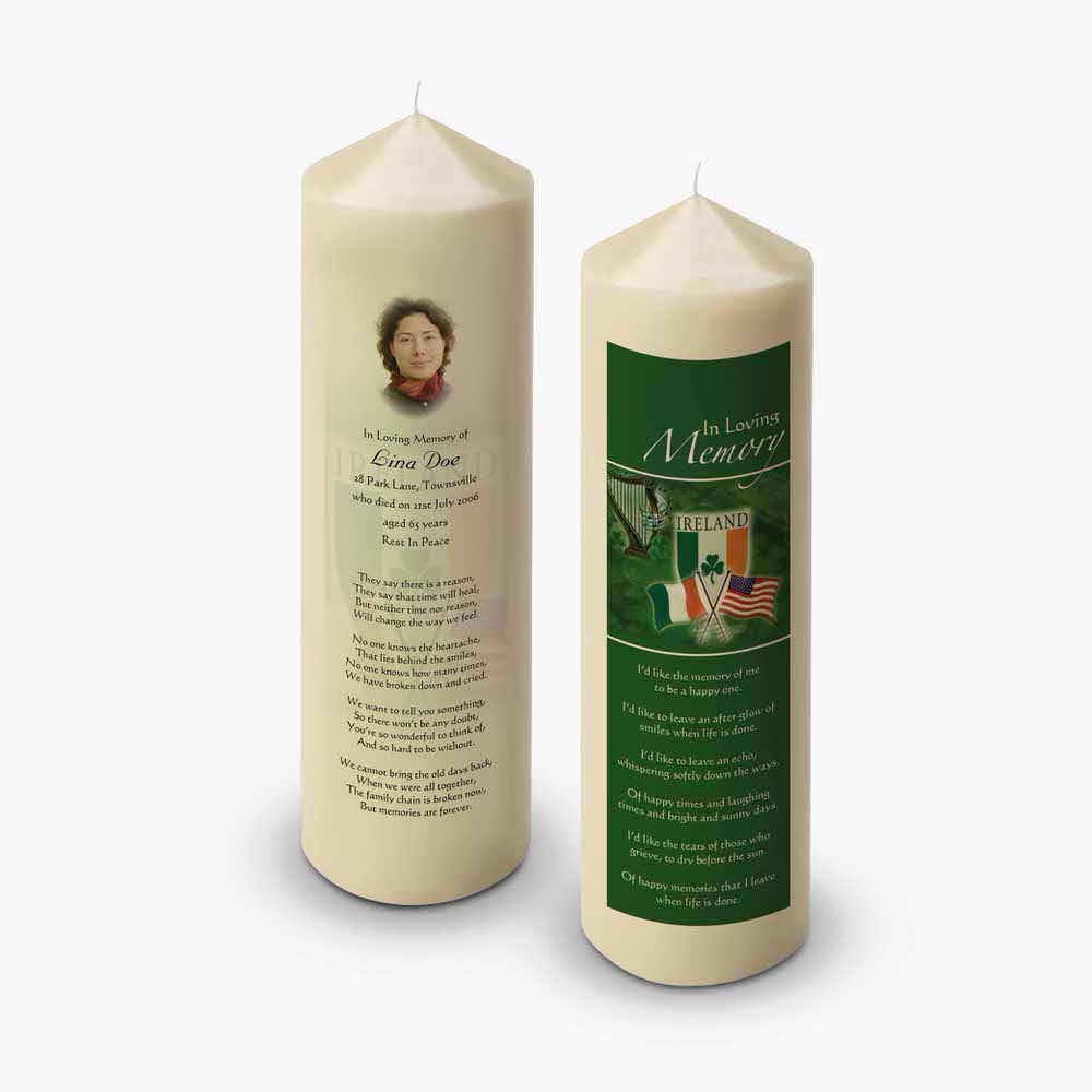a memorial candle with a poem on it