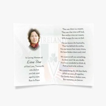 funeral card with irish flag and poem