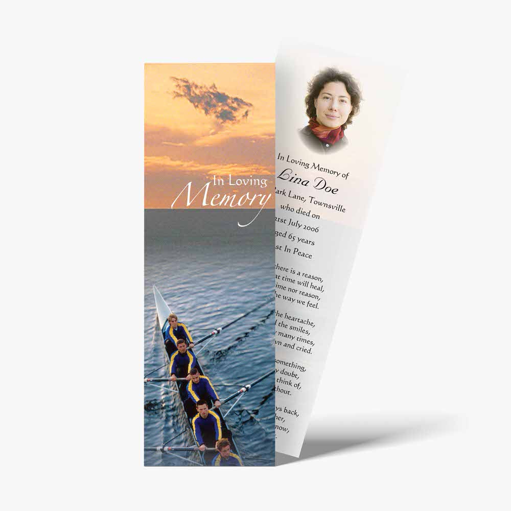a bookmark with a photo of a rower on the water