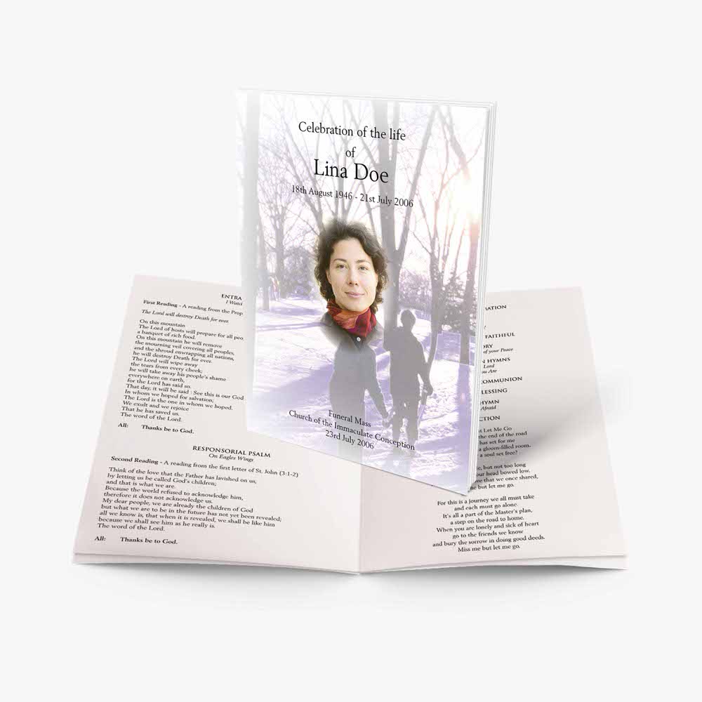a booklet with a photo of a woman in the snow