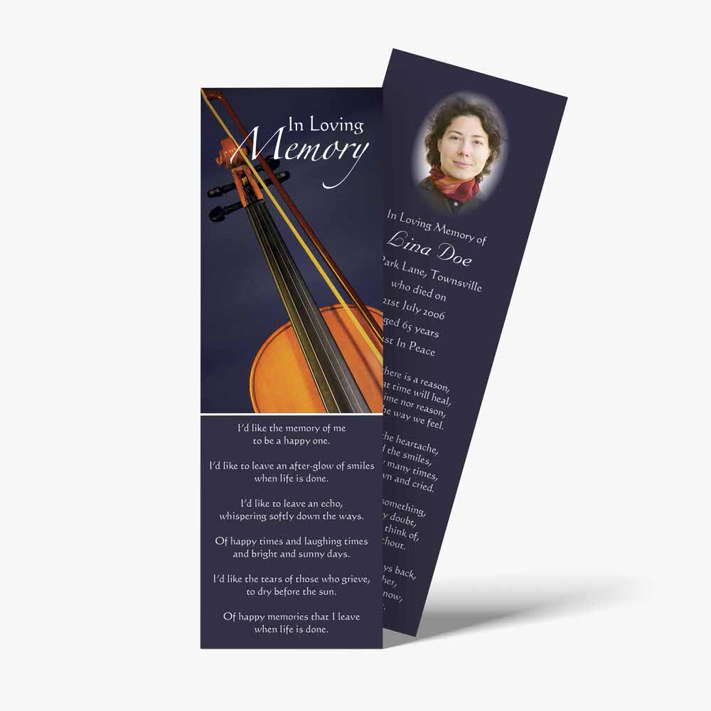 a bookmarks with a violin and a photo of a violinist